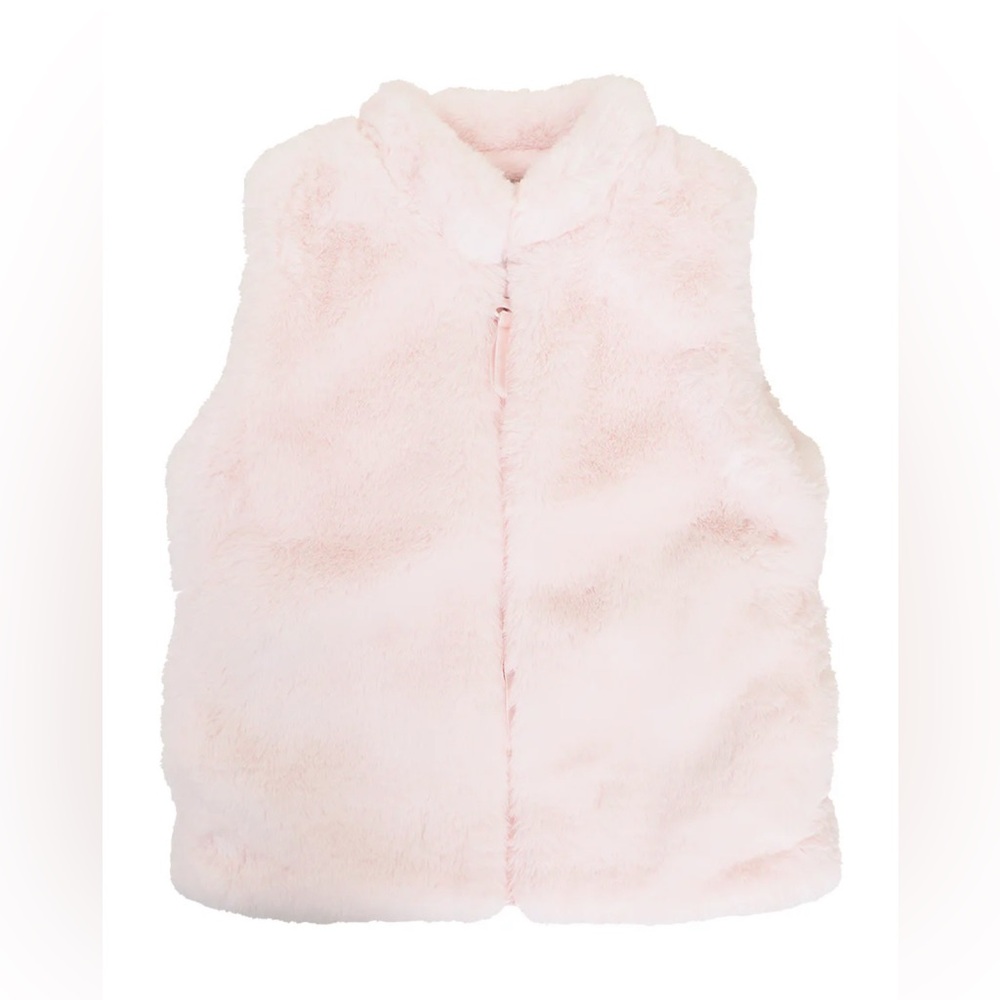 AMERICAN WIDGEON Faux Fur Zip Up Vest in Pink Cotton Candy - 3Y